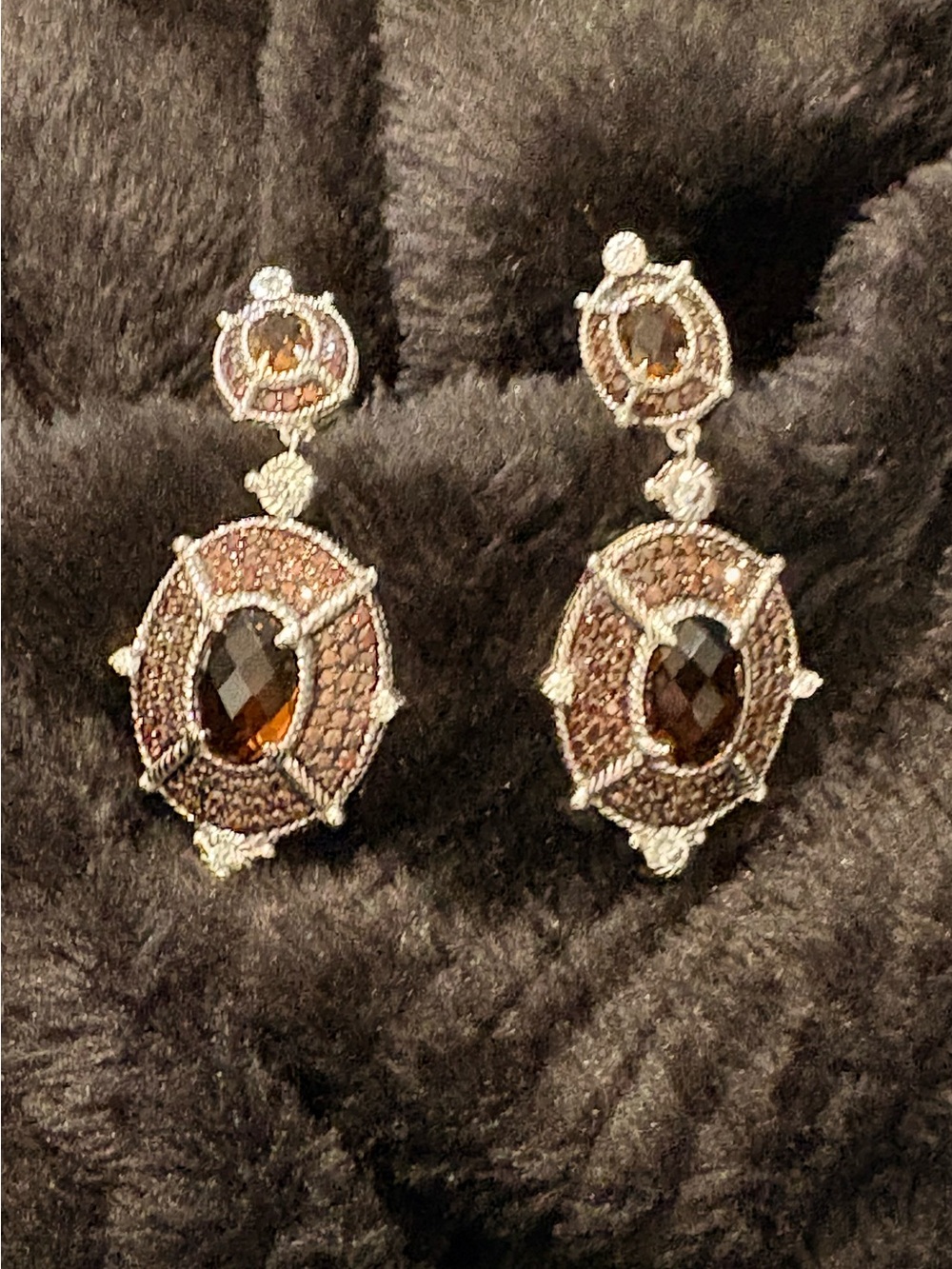 Judith Ripka Sterling Silver Smokey Quartz Drop Earrings